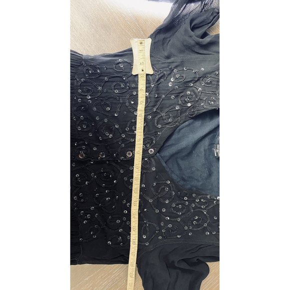 VTG Dress‎ Starina 70s Black Sequin Black Sheer Boho Small Hippie fairy goth - Picture 11 of 11